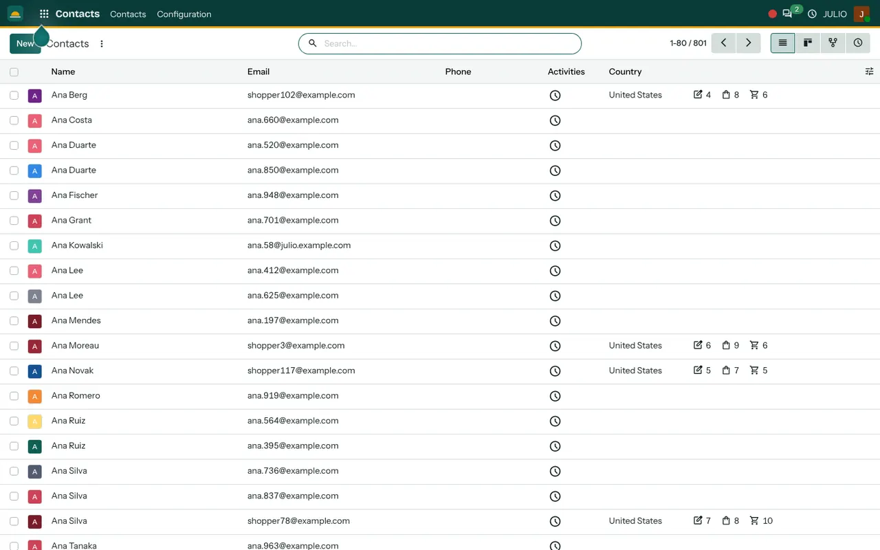 Customers and suppliers in Contacts in the Contacts module of JULIO ERP