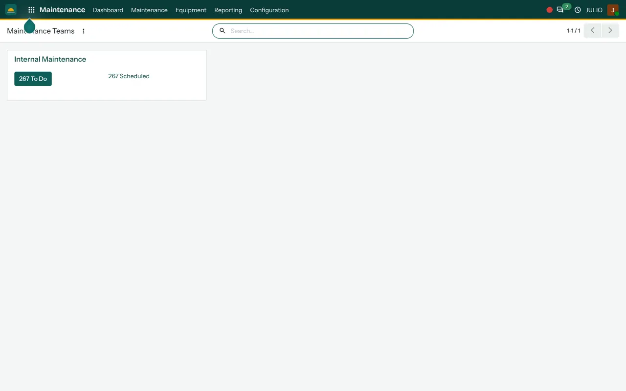 Maintenance requests in the Maintenance module of JULIO ERP