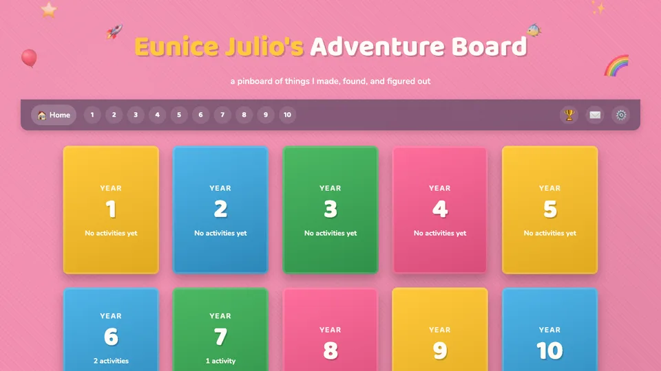 Eunice Julio's Adventure Board homepage preview