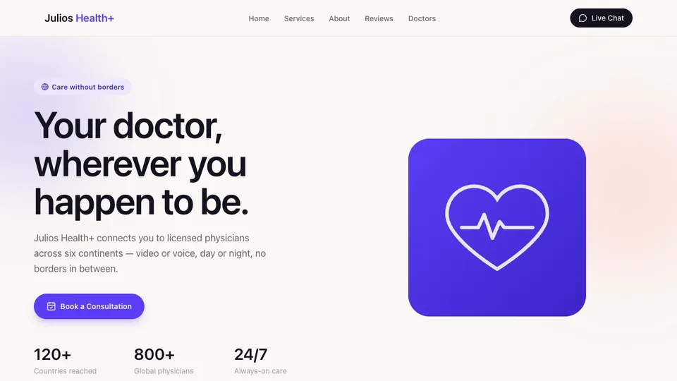 Julios Health+ homepage preview