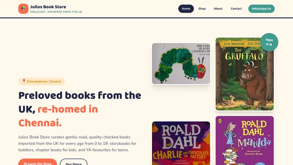 Julios Book Store homepage preview