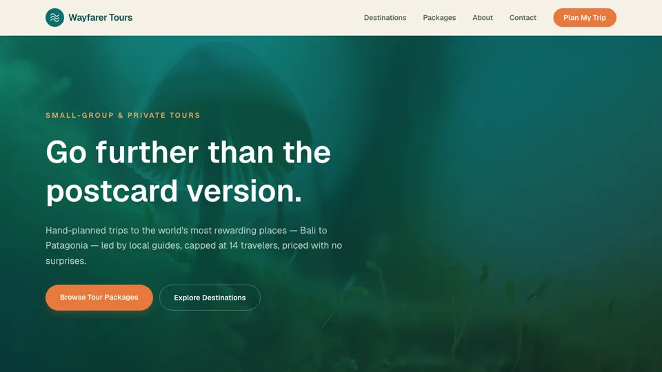 Wayfarer Tours homepage preview